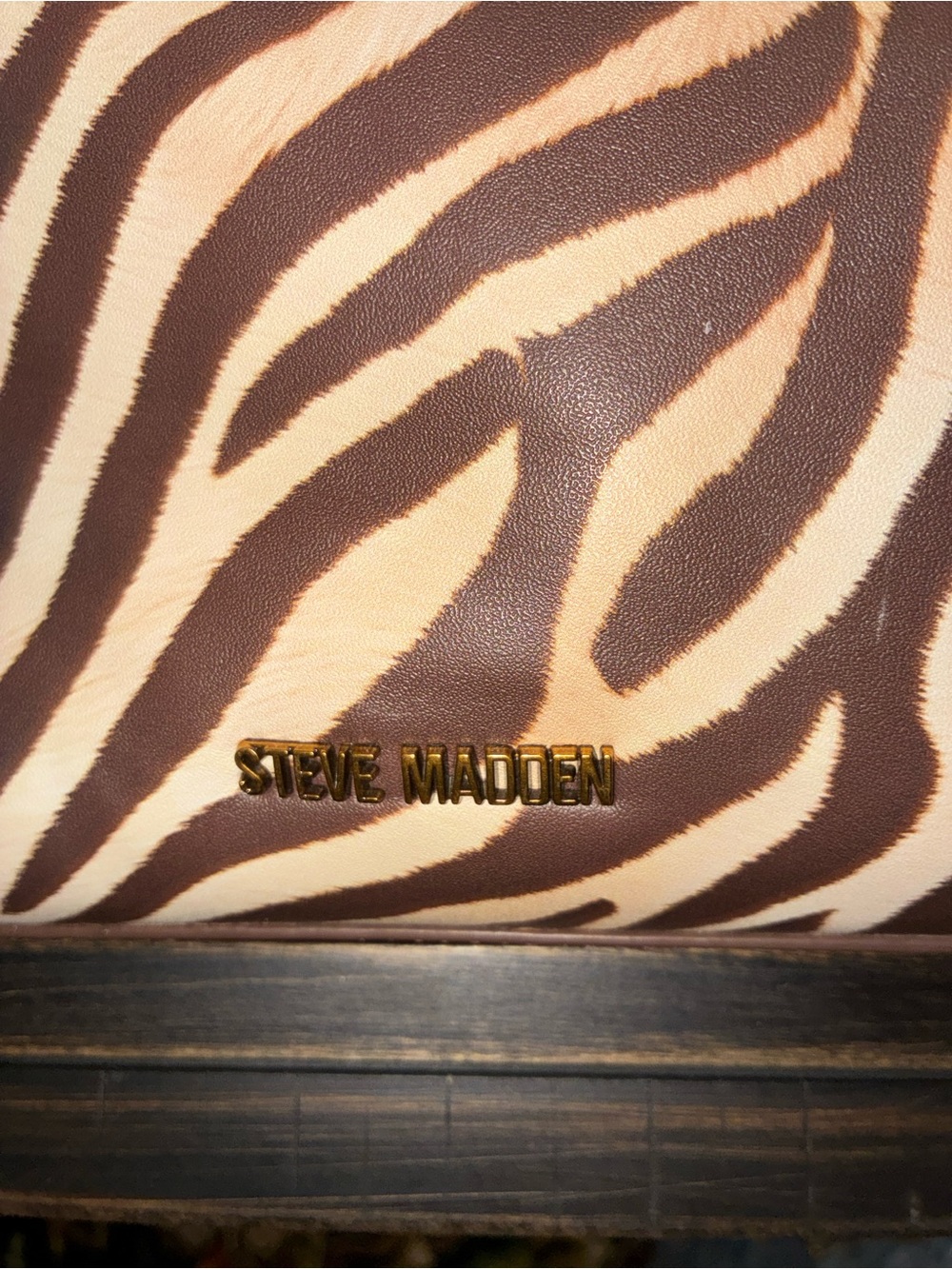 Steve Madden Brown & Cream Zebra Print Crossbody Bag